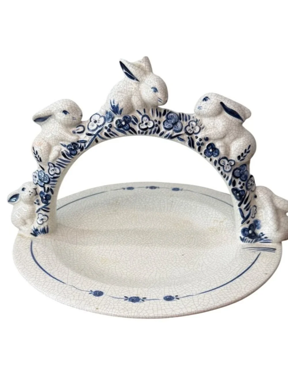 Vintage The Potting Shed Dedham Rabbit Handled Serving Tray Plate MC29 - Blue &